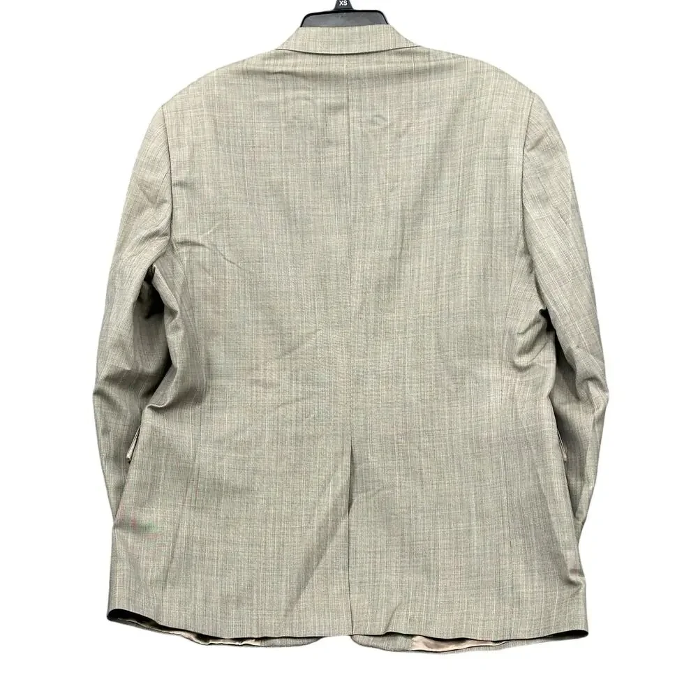 Hart Schaffner Marx Suit Jacket Men 44R Gray Taupe Pinstripe Gold Trumpeter Wool